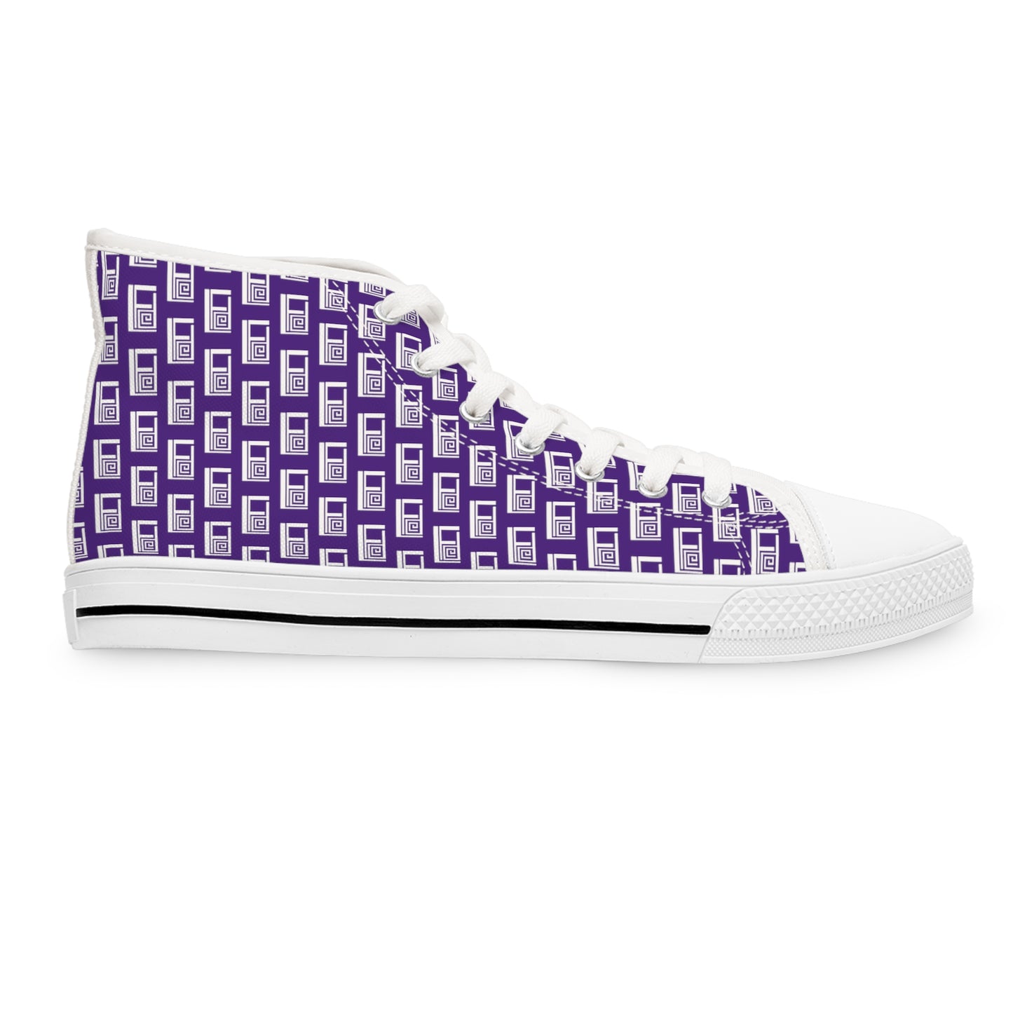 Women's High Top Sneakers - No. 000PE - White Logo On Purple - By Irish Artist Fiona de Lacy