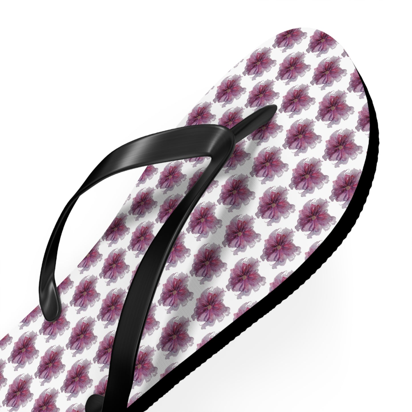 Flip Flops - No. 269 - Purple Pink Flower on White - By Irish Artist Fiona de Lacy