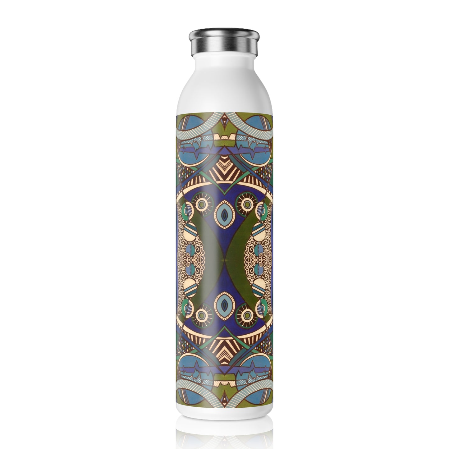 Slim Water Bottle - No. 219 'Crossroads' - By Irish Artist Fiona de Lacy - Green, Blue, Navy, Black, White