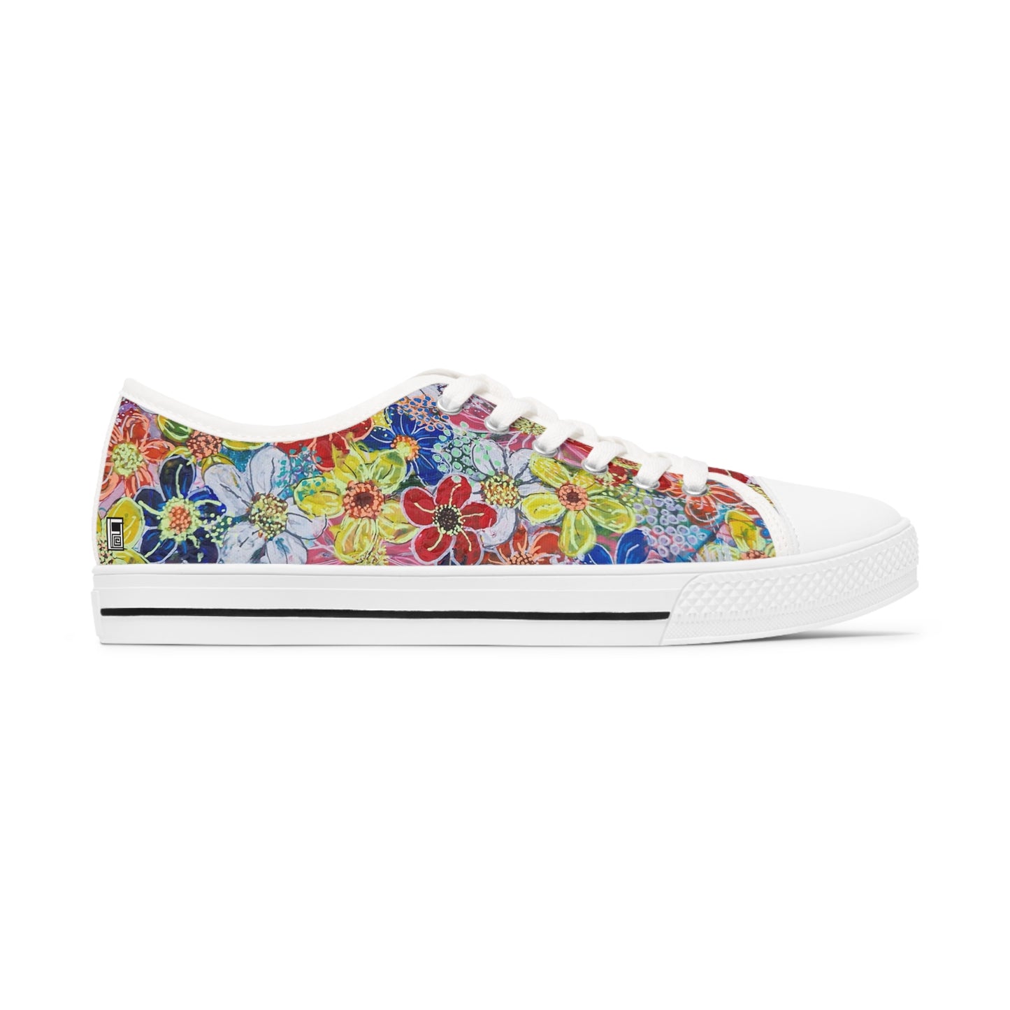 Women's Low Top Sneakers, black sole  - No. 241 - Flowers on Pink - By Irish Artist Fiona de Lacy