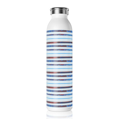 Slim Water Bottle - No. 140 'Thin Blue Line' - By Irish Artist Fiona de Lacy - Blue, Silver, Red, White