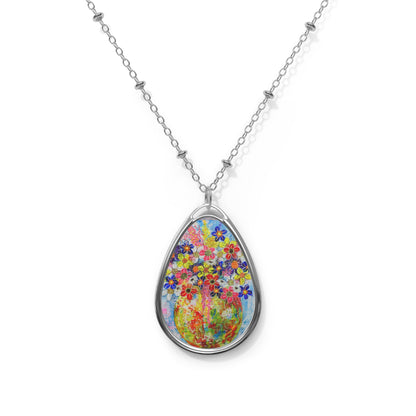 Oval Necklace - No. 246 - Flowers in Round yellow vase - By Irish Artists Fiona de Lacy