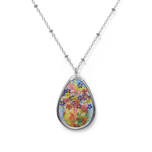 Oval Necklace - No. 246 - Flowers in Round yellow vase - By Irish Artists Fiona de Lacy