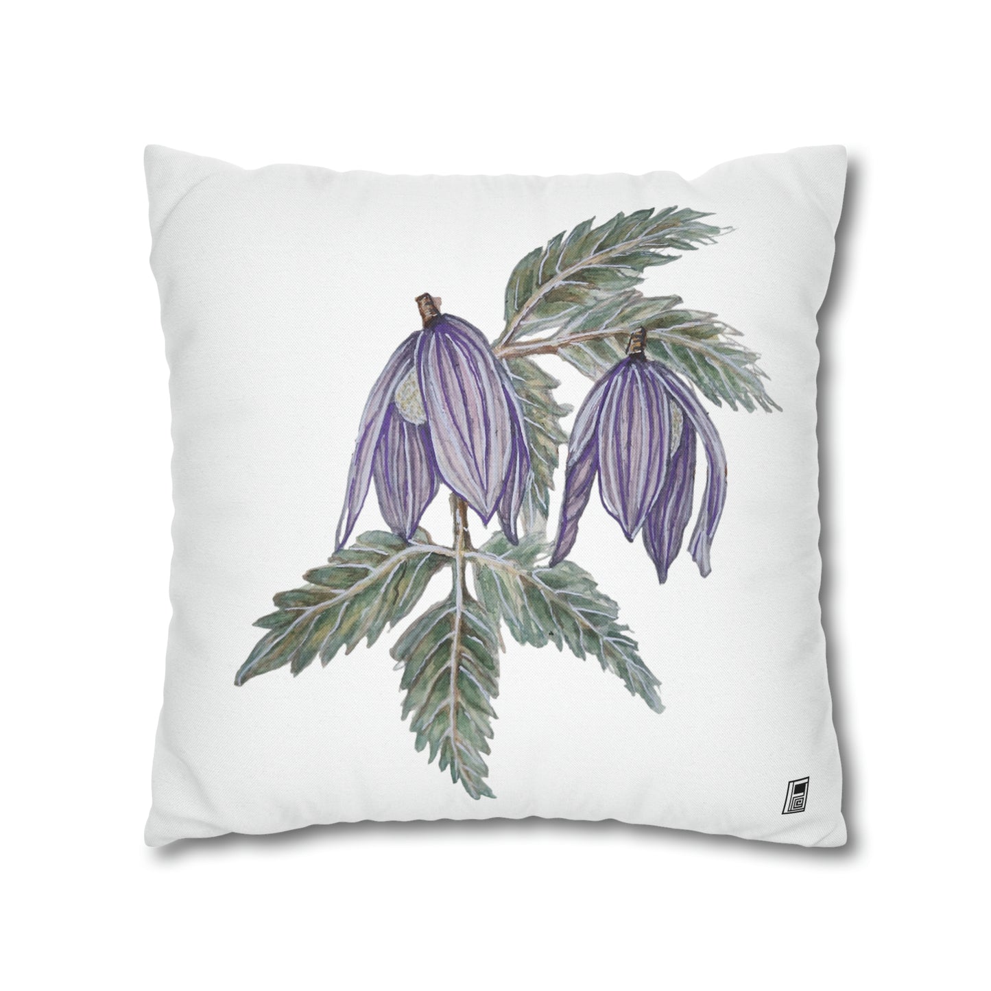 Cushion Pillow Case - No. 270 Purple Drop Flowers on White