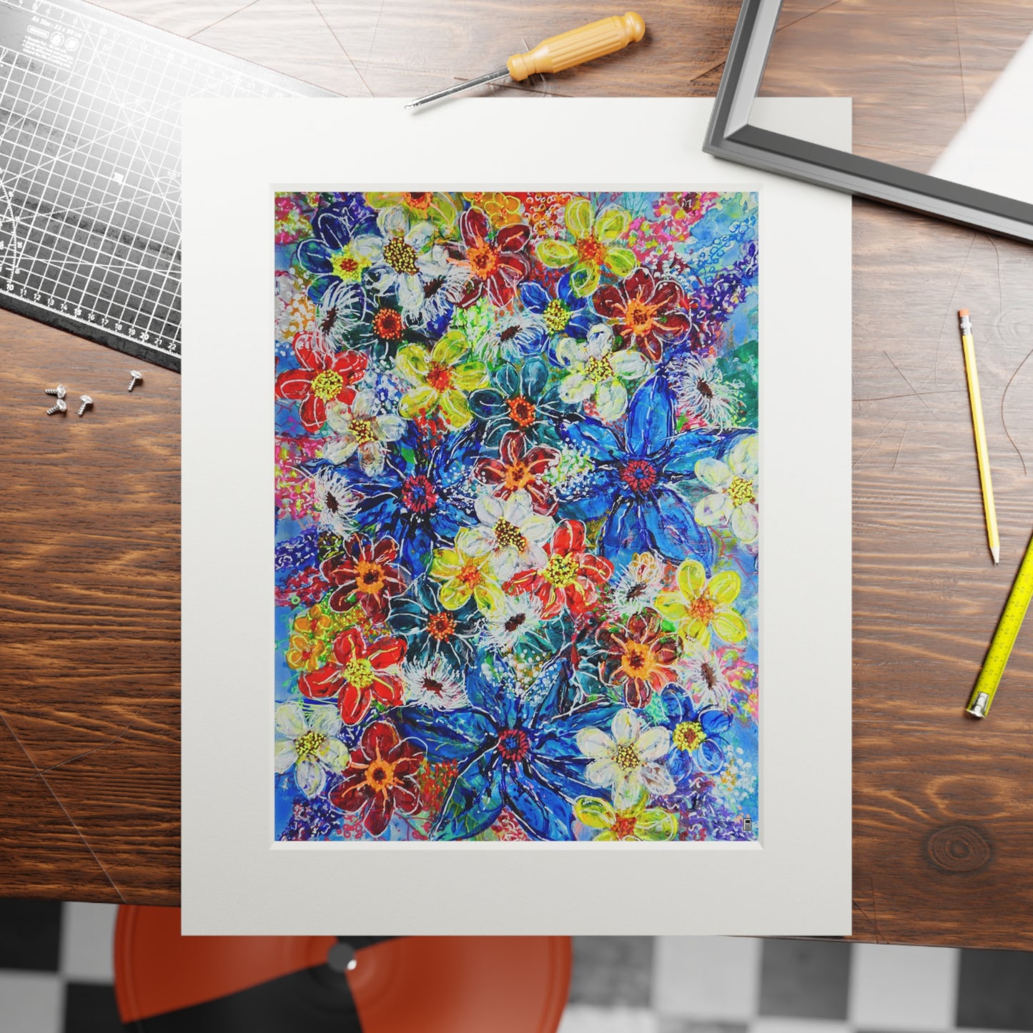 Fine Art Print (Cardboard Frame) - No. 242  - Large Blue Flowers