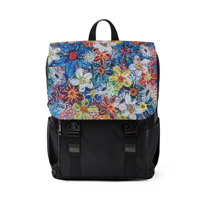 Casual Shoulder Backpack,  No. 242 Large Blue Flowers -  By Irish Artist Fiona de Lacy