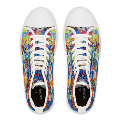 Women's High Top Sneakers, No. 242 Large Blue Flowers, Multicoloured - By Irish Artist Fiona de Lacy