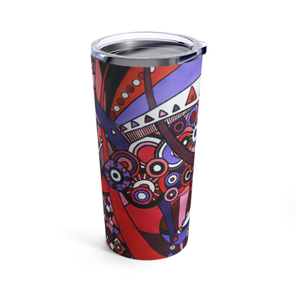 Tumbler 20oz - No. 220 - 'Connections' - By Irish Artist Fiona de Lacy - Red, Pink, Purple, Black, White