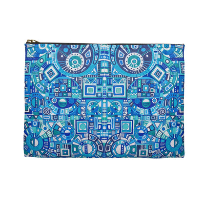 Make Up Bag - No. 262 - Blue & White Geometric Abstract - By Irish Artist Fiona de Lacy