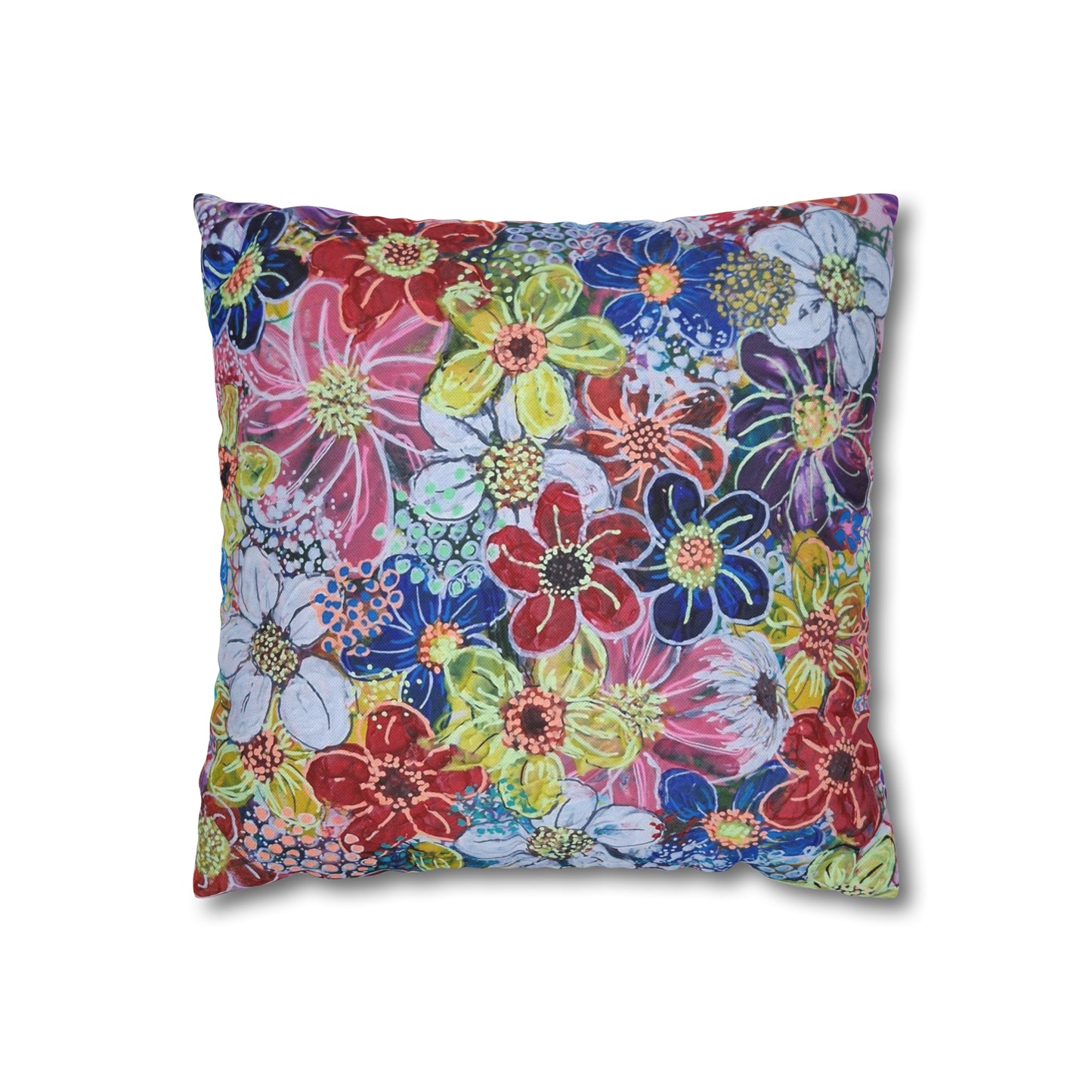 Cushion Pillow Case - No. 240 - Multicoloured Flowers on Pink