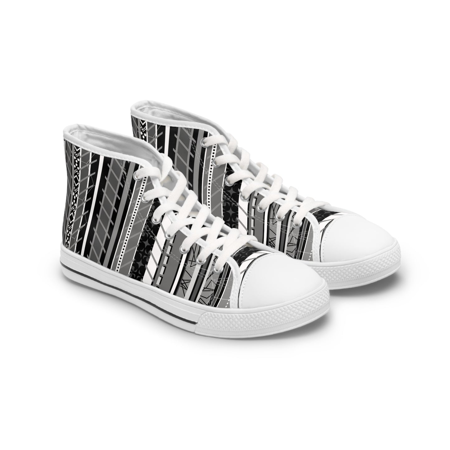 Women's High Top Sneakers, No. 298 Black, Grey, White Stripe By Irish Artist Fiona de Lacy