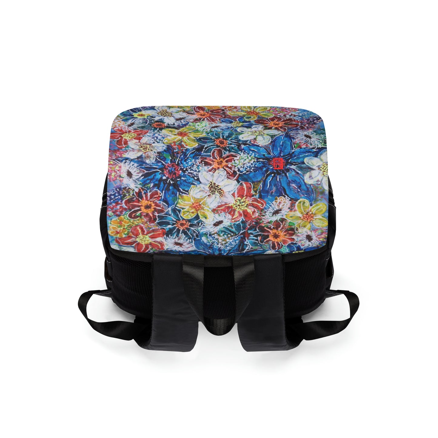 Casual Shoulder Backpack,  No. 242 Large Blue Flowers -  By Irish Artist Fiona de Lacy