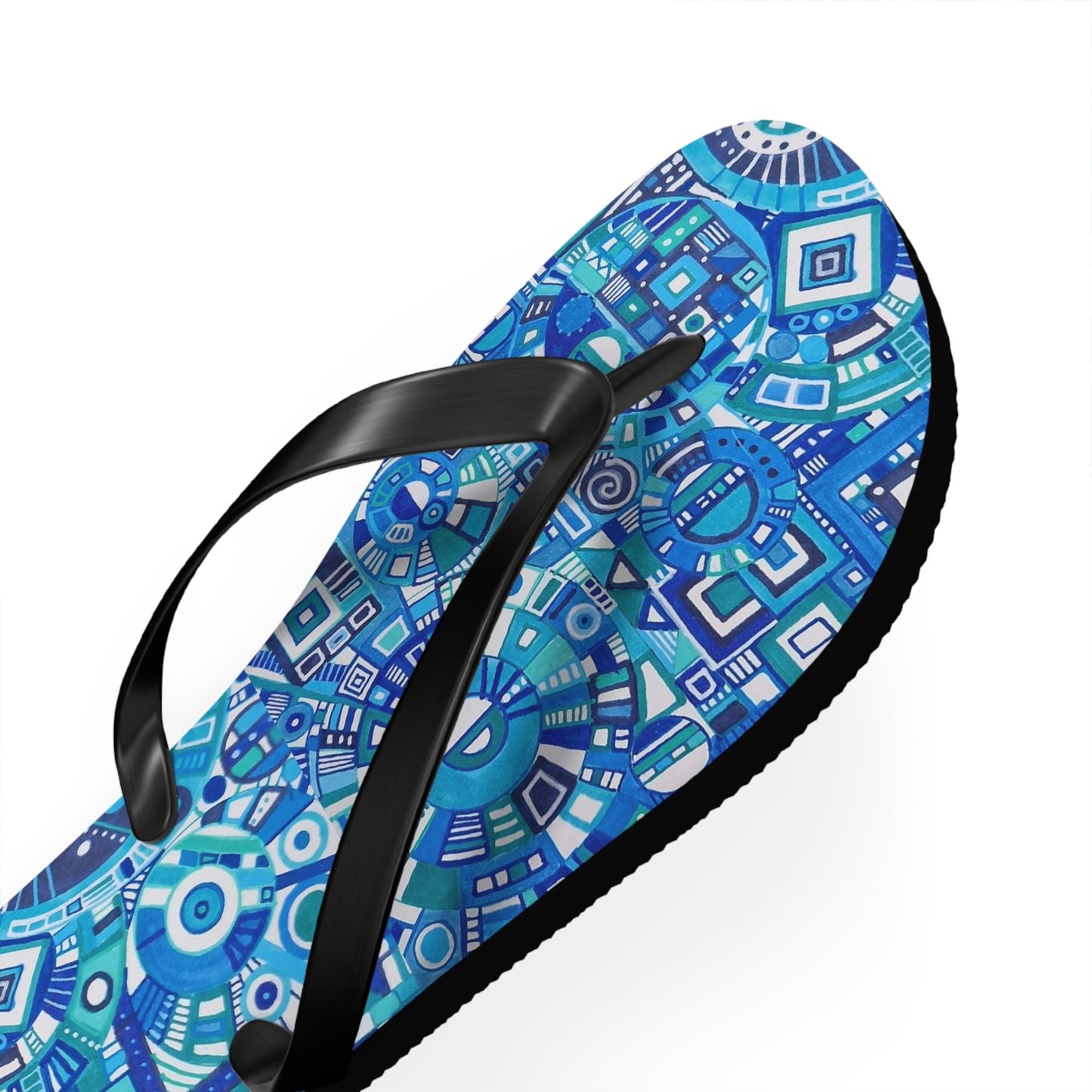 Flip Flops - No. 262 - Blue, White, Navy Geometric Abstract - By Irish Artist Fiona de Lacy