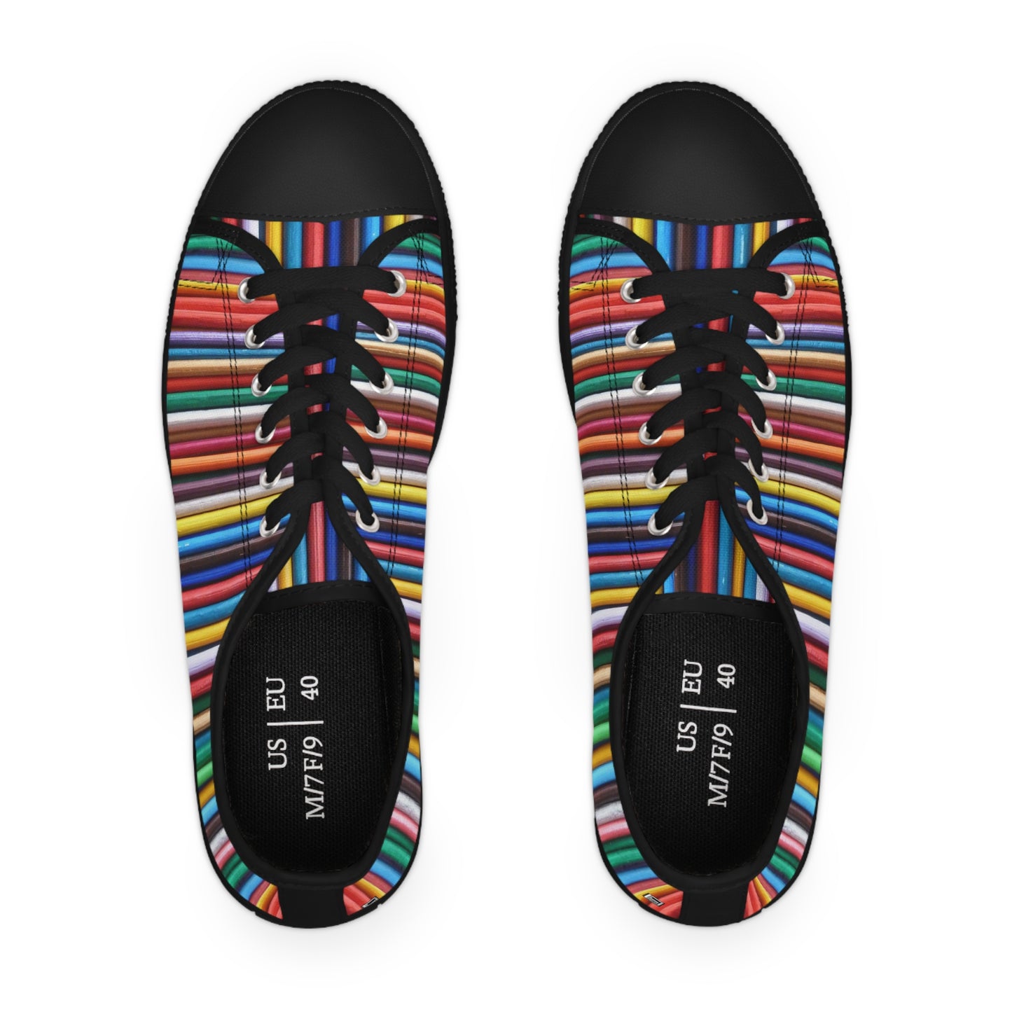 Women's Low Top Sneakers, Black Sole - No. 307 - Multicoloured Lines - By Irish Artist Fiona de Lacy