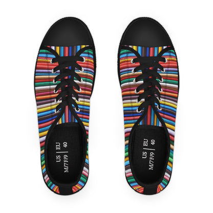 Women's Low Top Sneakers, Black Sole - No. 307 - Multicoloured Lines - By Irish Artist Fiona de Lacy