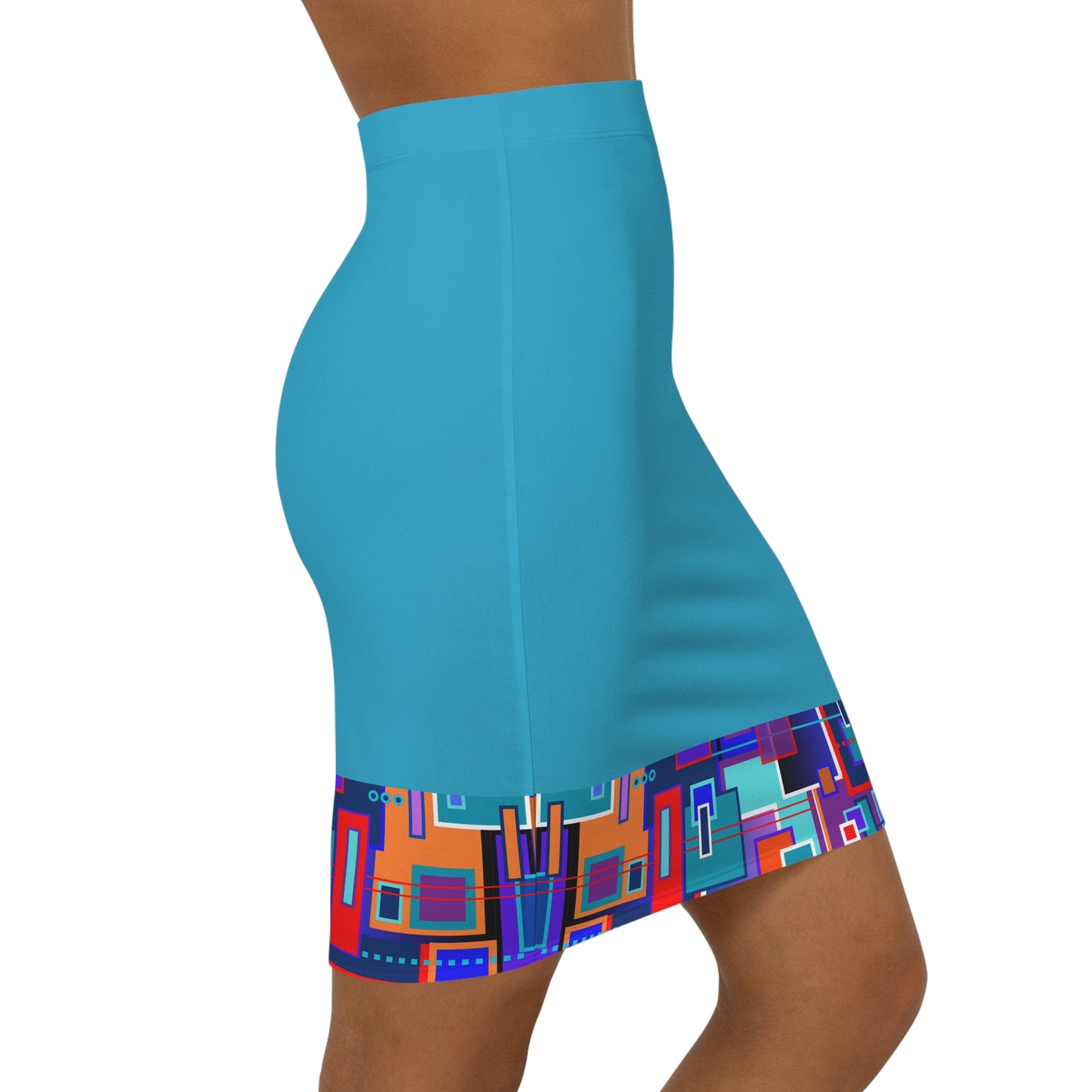 Women's Mini Skirt - No. 235 - 'Squared 2' Turquoise