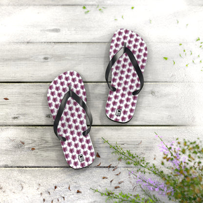 Flip Flops - No. 269 - Purple Pink Flower on White - By Irish Artist Fiona de Lacy