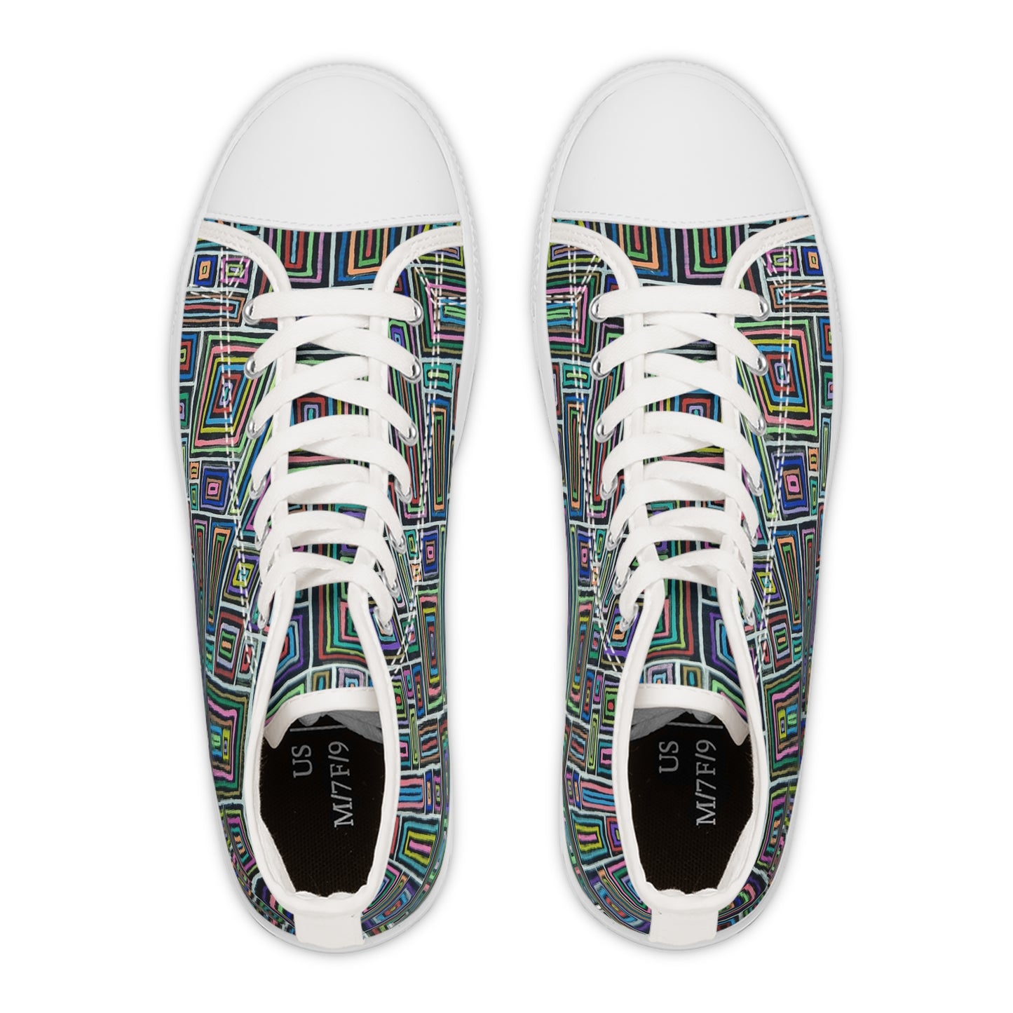 Women's High Top Sneakers - No. 253 - Multicoloured Rectangles on Black - By Irish Artist Fiona de Lacy