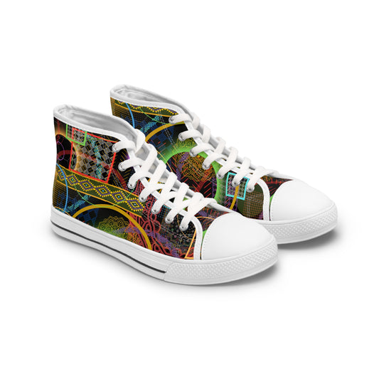 Women's High Top Sneakers, No. 299 - 'Rings' Multicoloured Abstract - By Irish Artist Fiona de Lacy