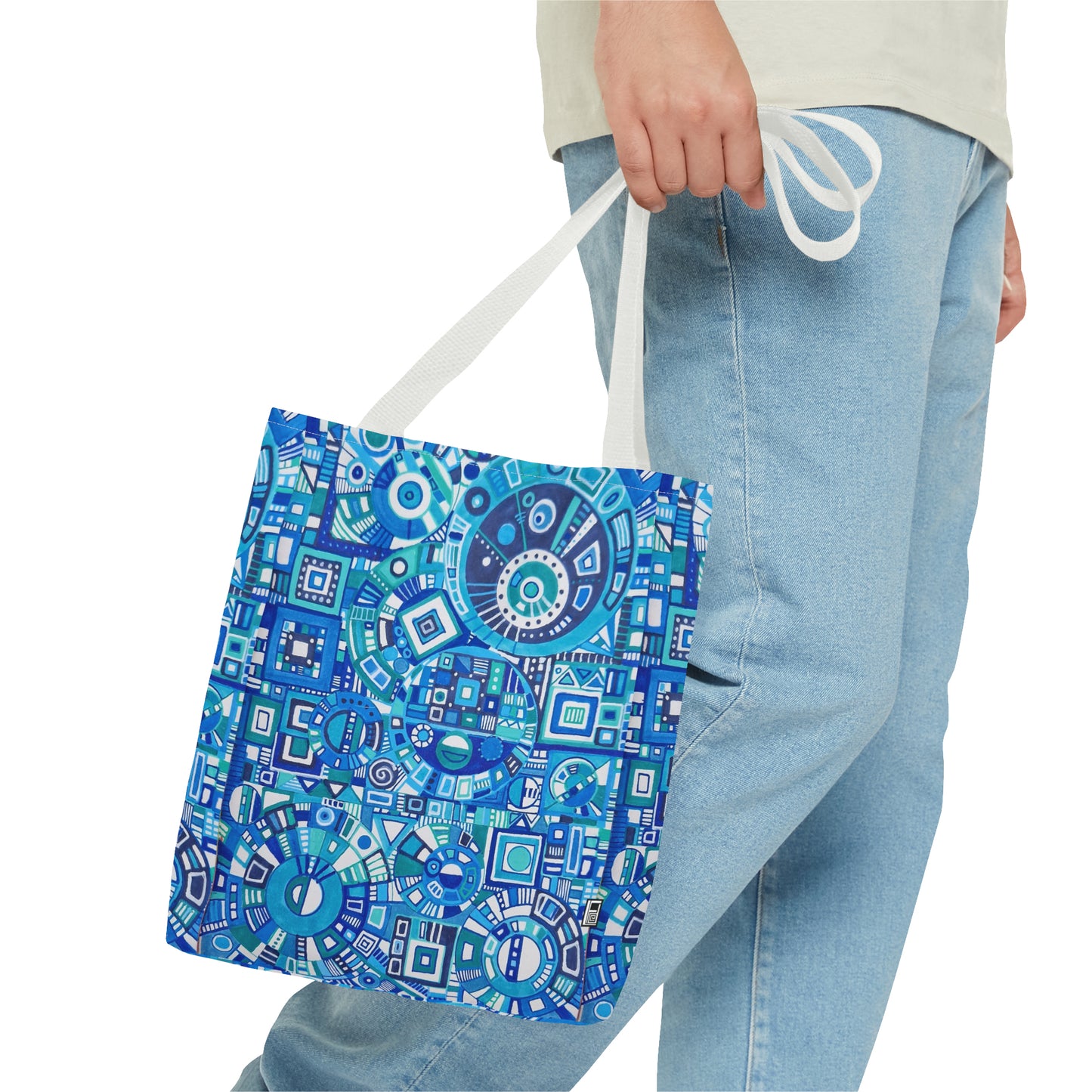 Tote Bag  - No. 262 Geometric Blue - By Irish Artist Fiona de Lacy