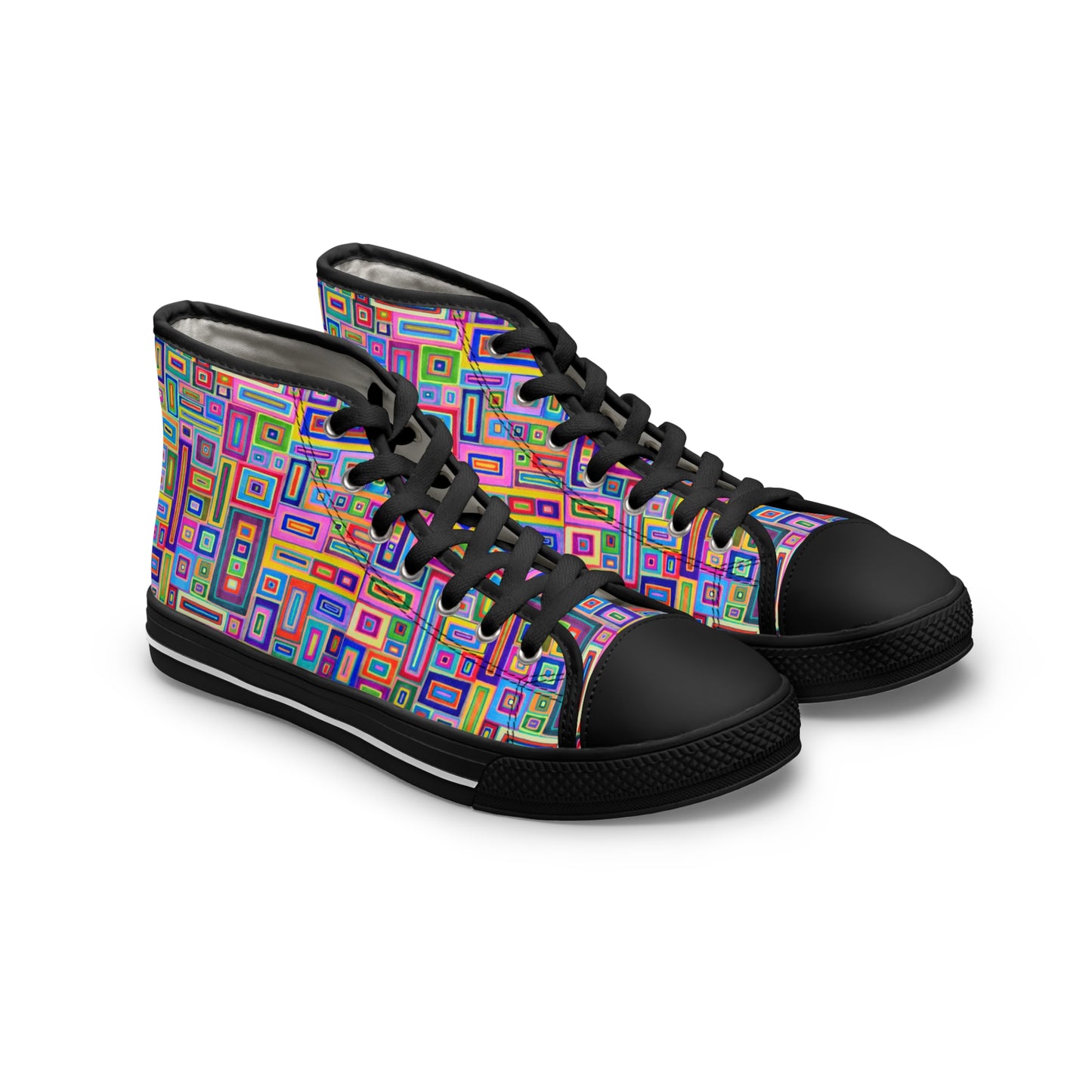 Women's High Top Sneakers - No. 264 - Light Multicoloured Rectangles - By Irish Artist Fiona de Lacy