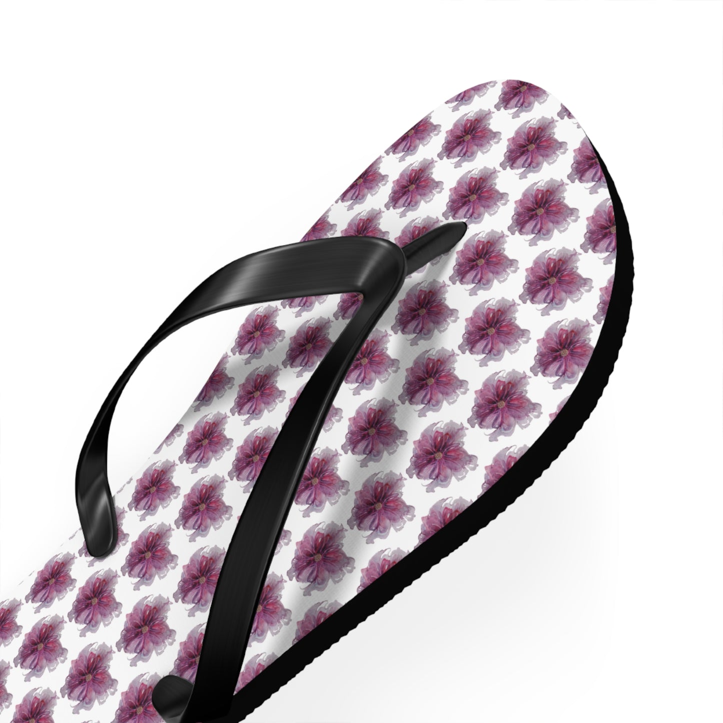 Flip Flops - No. 269 - Purple Pink Flower on White - By Irish Artist Fiona de Lacy