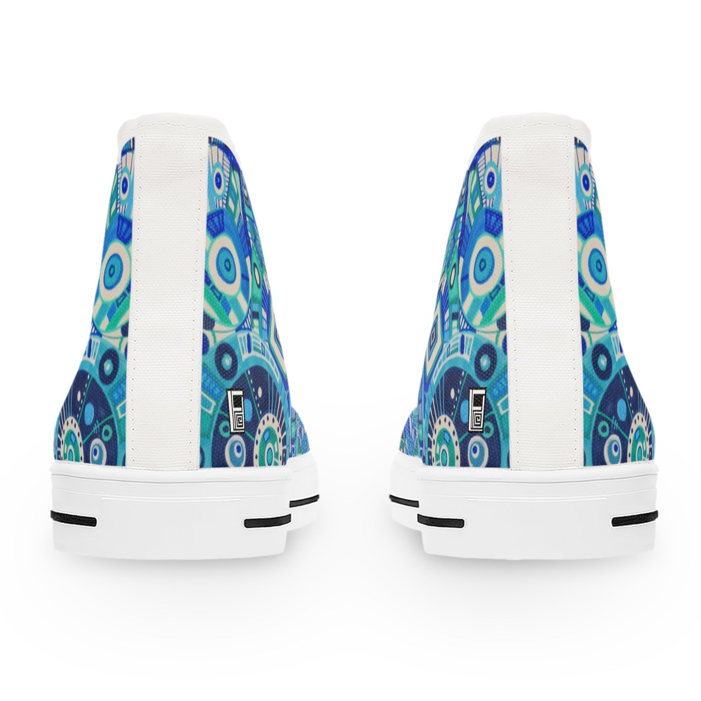 Women's High Top Sneakers - No. 262 - Blue Geometric - By Irish Artist Fiona de Lacy