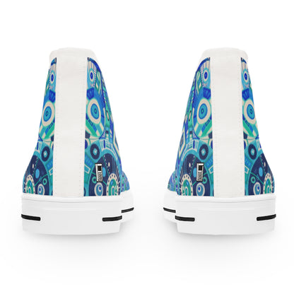 Women's High Top Sneakers - No. 262 - Blue Geometric - By Irish Artist Fiona de Lacy