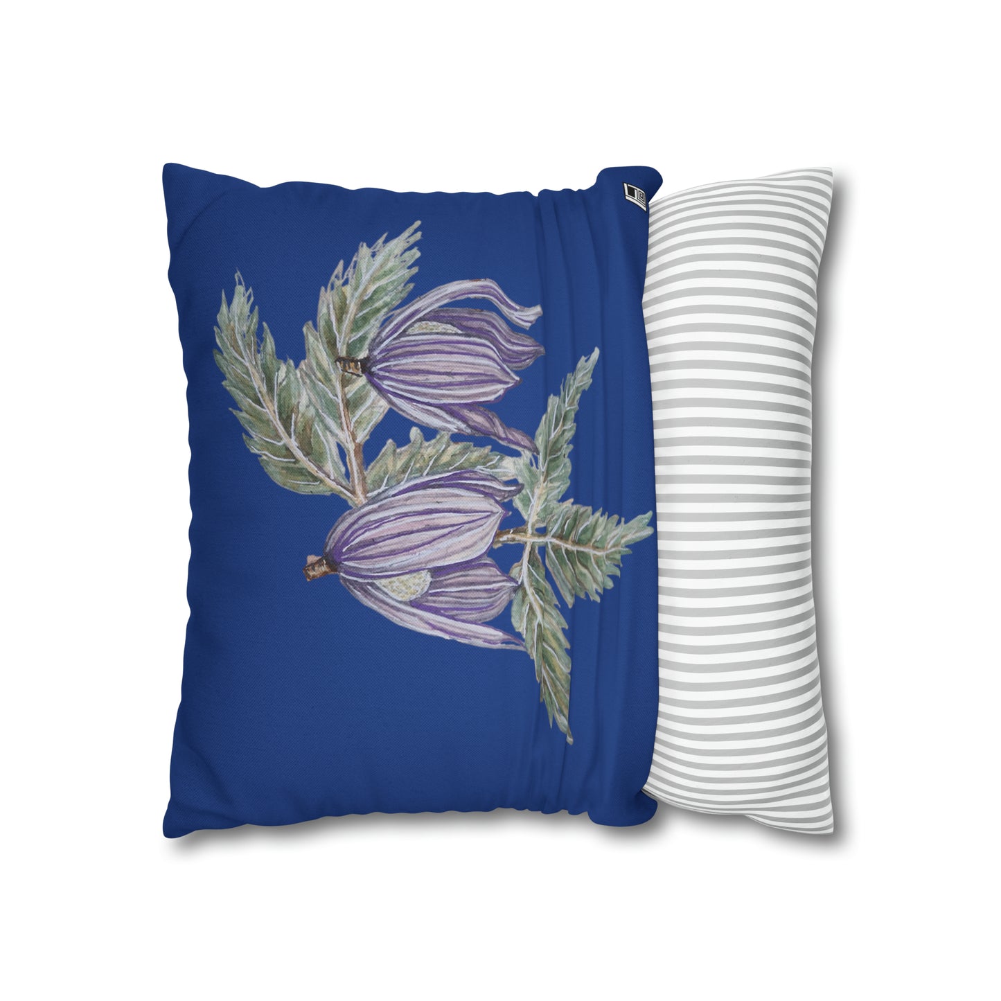 Cushion Pillow Case - No. 270 - Purple Drop Flowers on Navy Blue