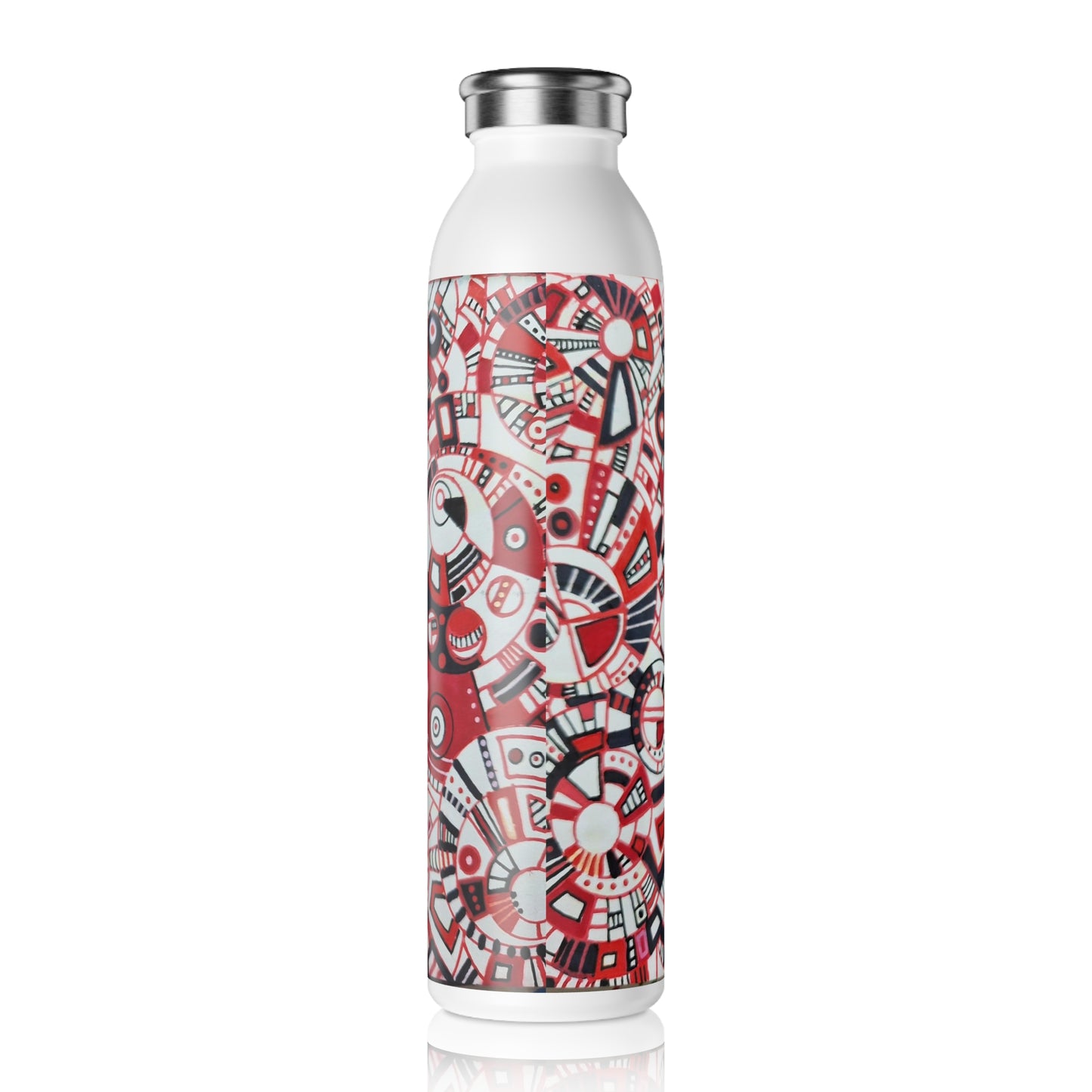 Slim Water Bottle - No. 276 - Red, Black & White Geometric Abstract - By Irish Artist Fiona de Lacy