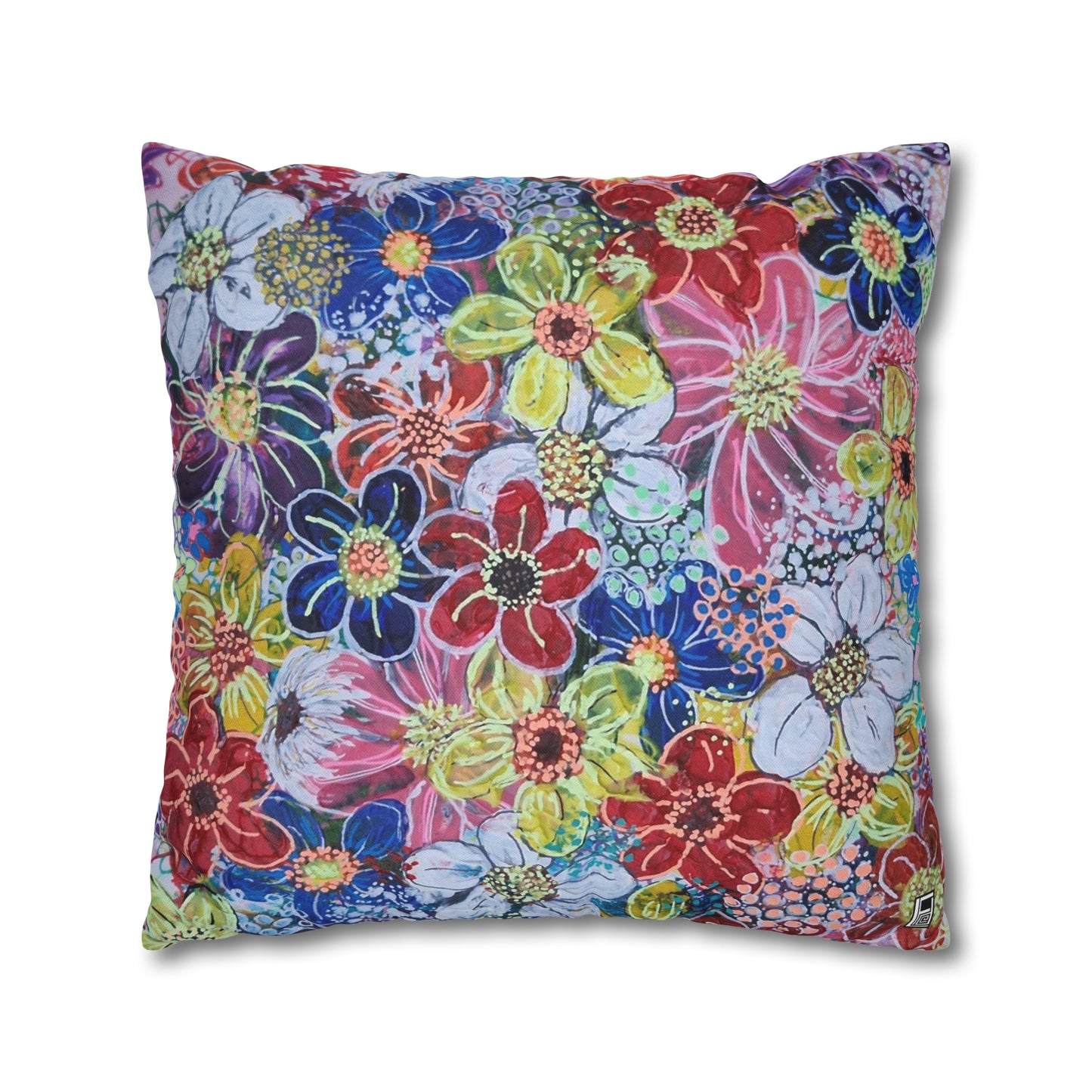 Cushion Pillow Case - No. 240 - Multicoloured Flowers on Pink