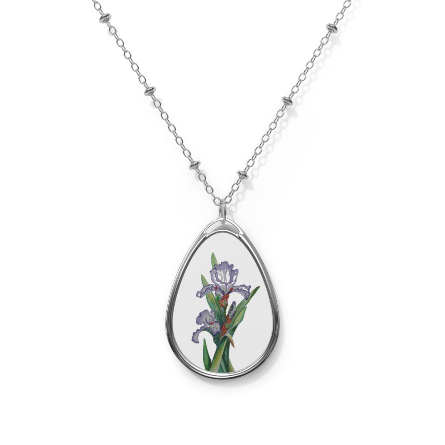 Oval Necklace - No. 272 - Purple Orchid on White - By Irish Artists Fiona de Lacy