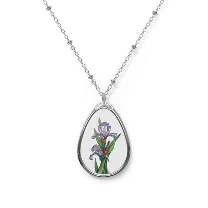 Oval Necklace - No. 272 - Purple Orchid on White - By Irish Artists Fiona de Lacy