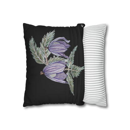 Cushion Pillow Case - No. 270 - Purple Drop Flowers on Black