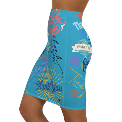 Women's Mini Skirt - No. 312 - 'Thank You' on Turquoise