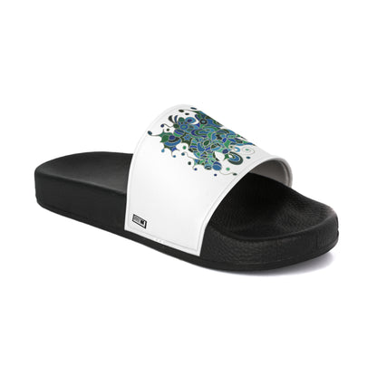 Women's Slide Sandals - No. 146 - Bird of Paradise on White - By Irish Artist Fiona de Lacy