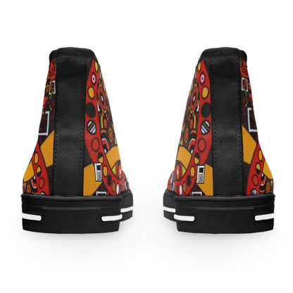 Women's High Top Sneakers - No. 222 - 'Clockworks' - By Irish Artist Fiona de Lacy - Orange, Red, Black,Yellow