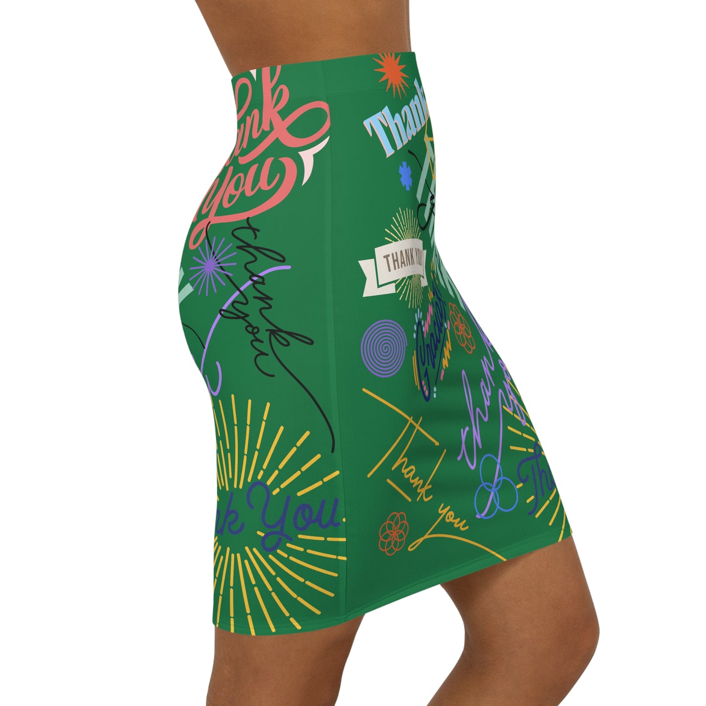 Women's Mini Skirt - No. 312 - 'Thank You' on Green