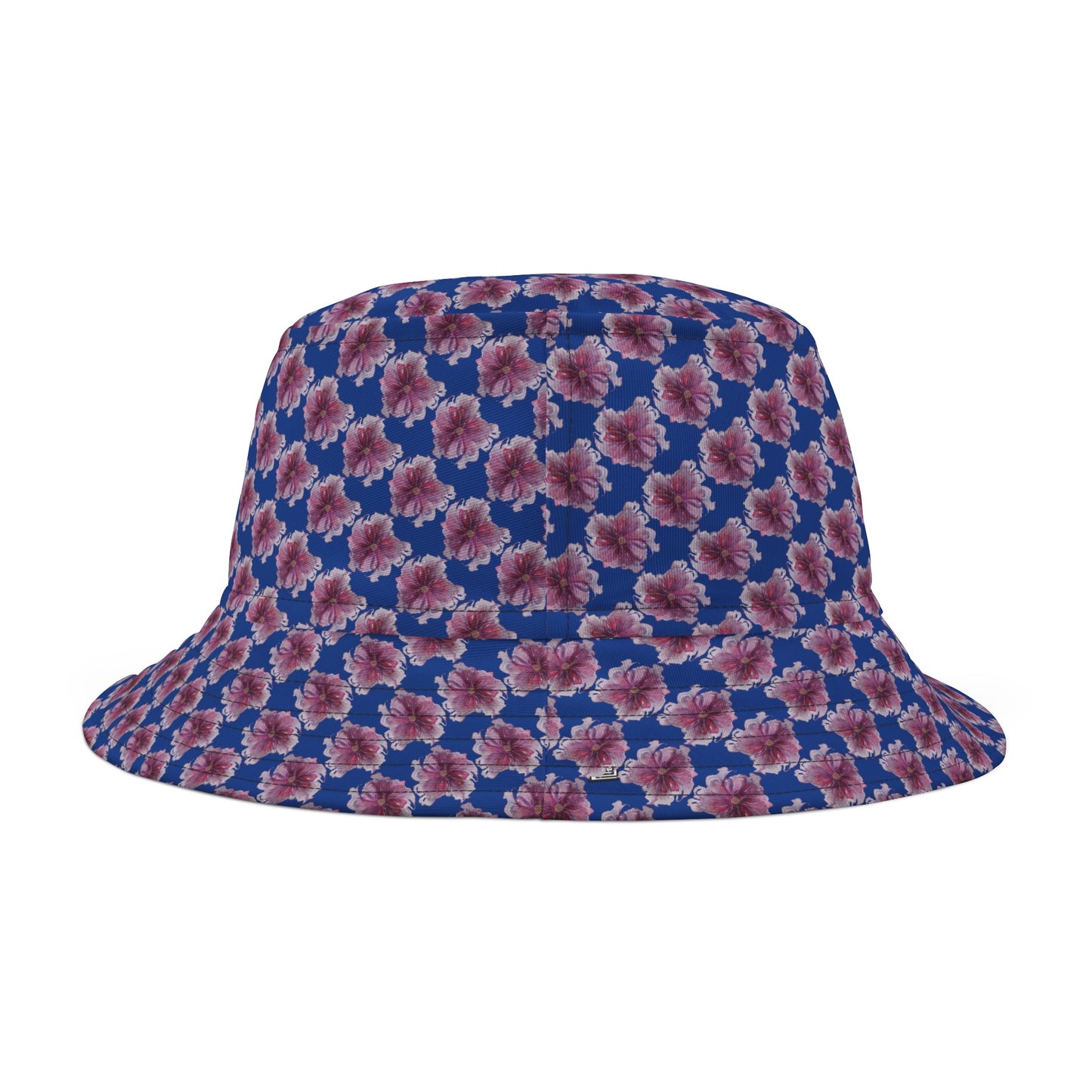 Bucket Hat  - No. 269 - Purple & Pink Flower on Blue - By Irish Artist Fiona de Lacy