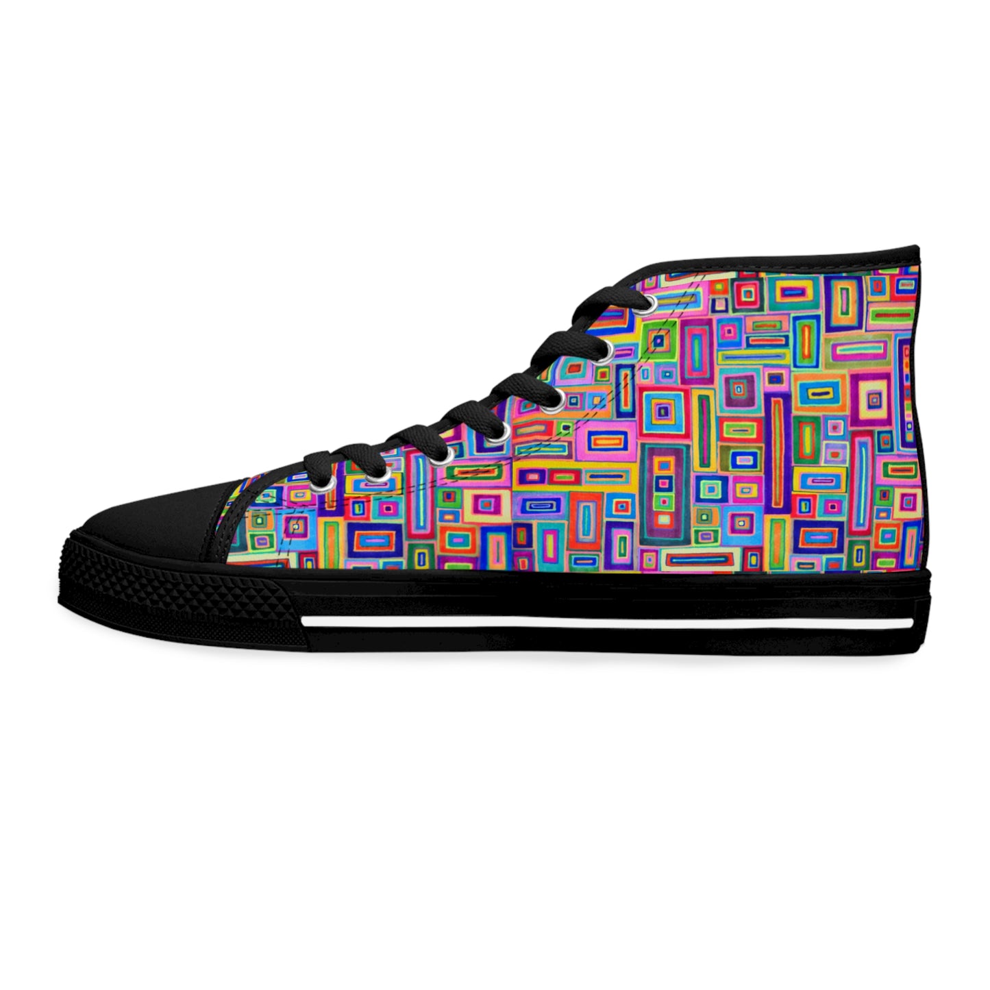 Women's High Top Sneakers - No. 264 - Light Multicoloured Rectangles - By Irish Artist Fiona de Lacy