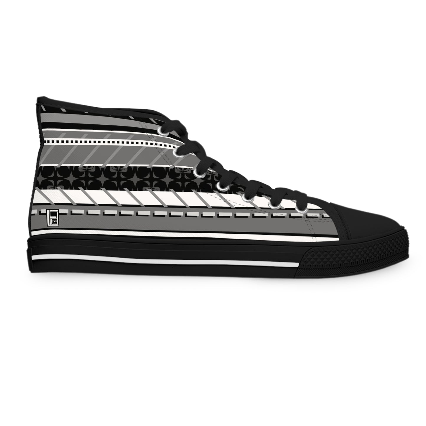 Women's High Top Sneakers - No. 298 B Black, Grey, White Stripe - By Irish Artist Fiona de Lacy