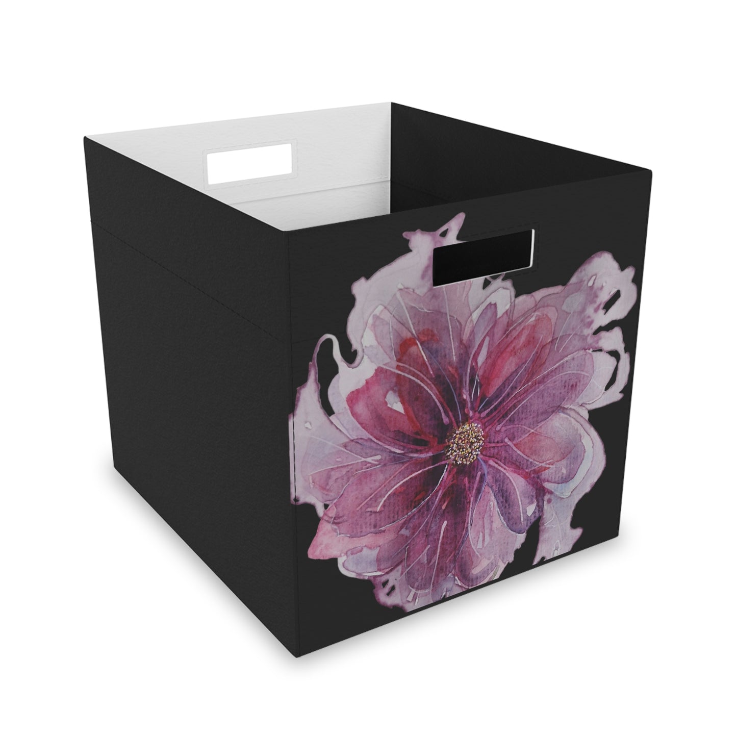 Felt Storage Box - No. 269 - Purple & Pink Flower on Black - By Irish Artist Fiona de Lacy