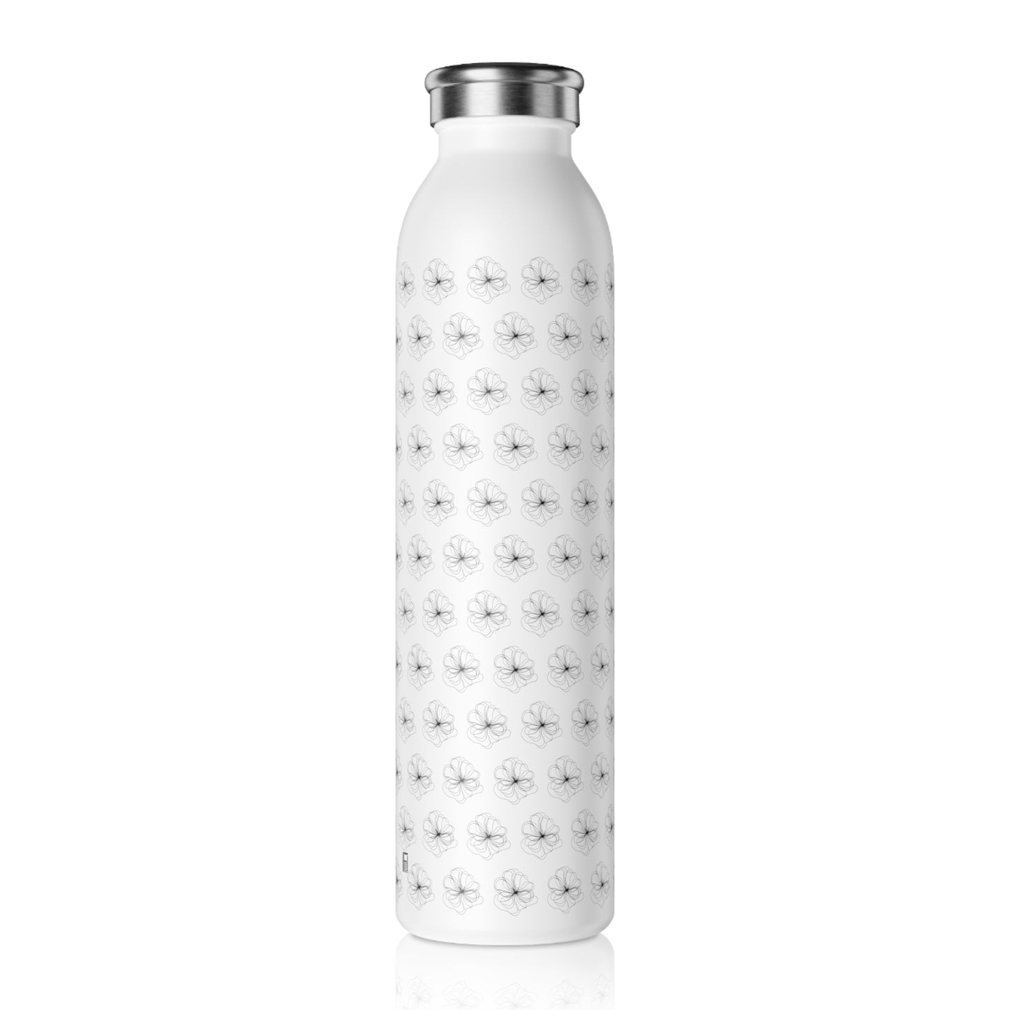 Slim Water Bottle - No. 002 - Black Flower on White