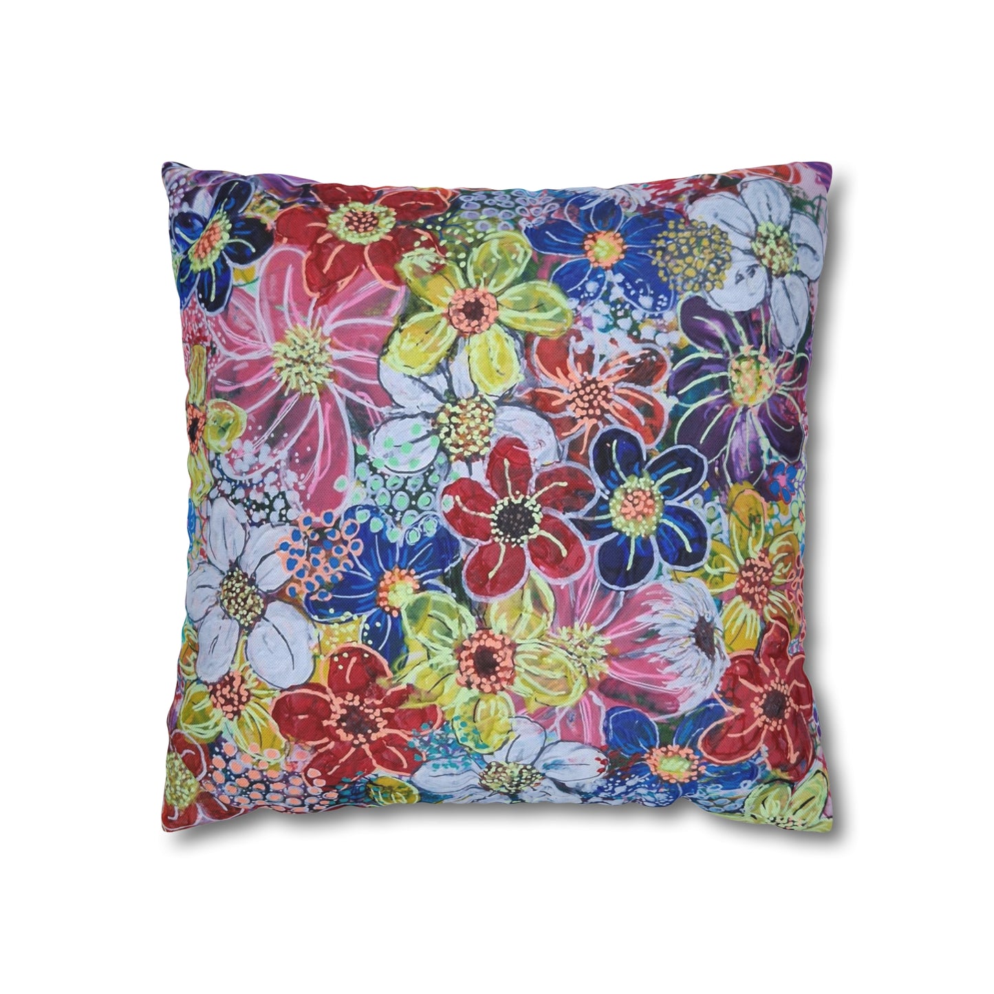 Cushion Pillow Case - No. 240 - Multicoloured Flowers on Pink