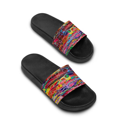 Women's Slide Sandals - No. 239 - Droplets - Multicoloured Abstract - By Irish Artist Fiona de Lacy