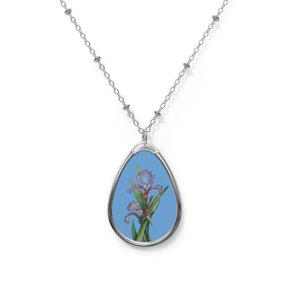 Oval Necklace - No. 272 - Purple Orchid on Blue - By Irish Artists Fiona de Lacy