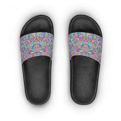 Women's Slide Sandals - No. 258 - 'Ram' - Multicoloured Abstract - By Irish Artist Fiona de Lacy