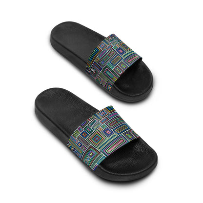 Women's Slide Sandals - No. 253 - Rectangles on Black - By Irish Artist Fiona de Lacy