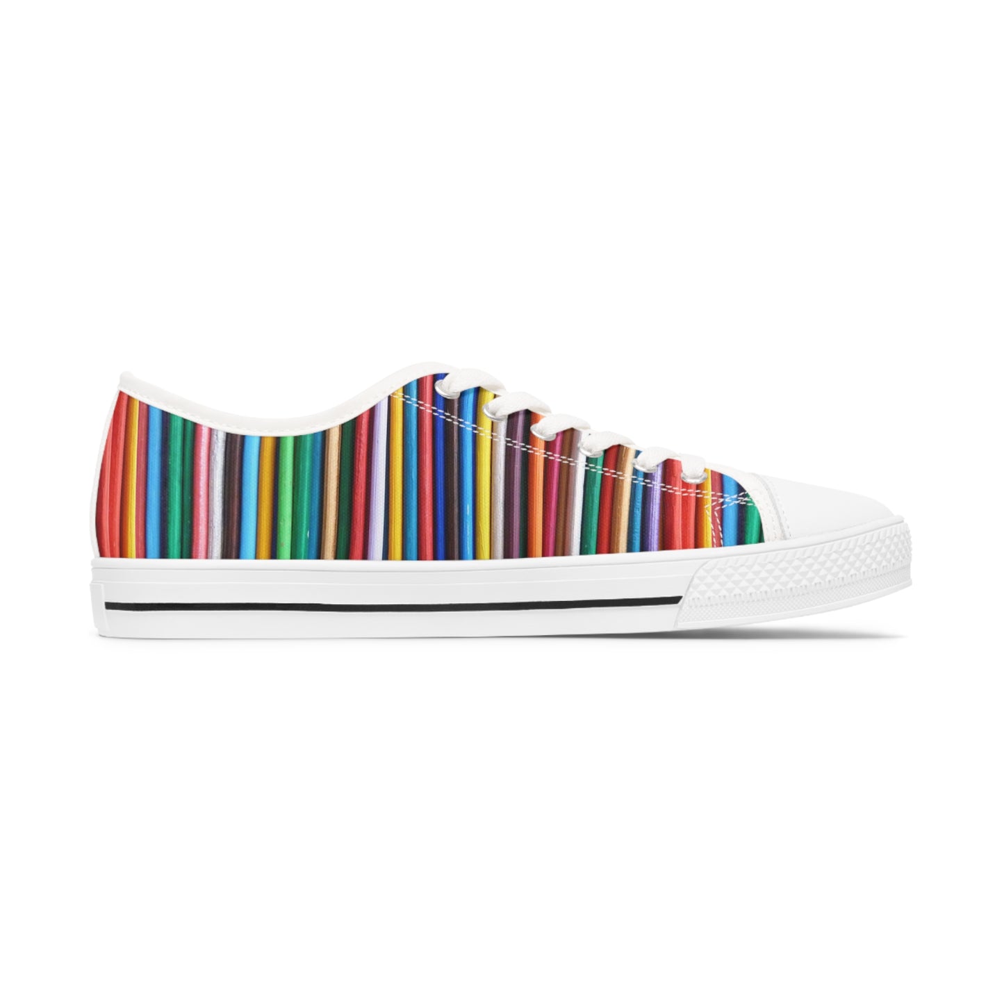 Women's Low Top Sneakers, Black Sole - No. 307 - Multicoloured Lines - By Irish Artist Fiona de Lacy