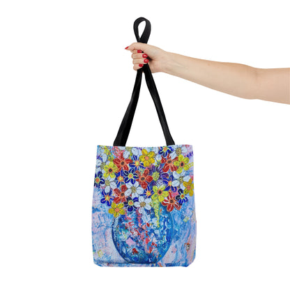 Tote Bag  - No. 242 - Blue round vase of Flowers